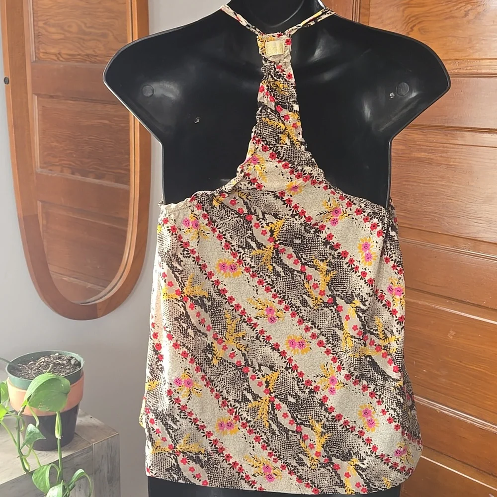 Billabong Designers Closet Satiny Snakeskin Floral Racerback Tank Small - Picture 9 of 9